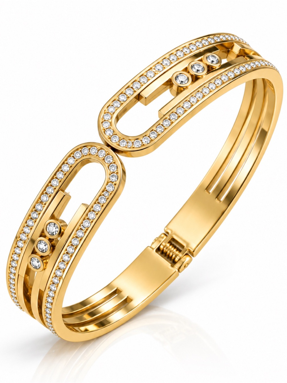 Luxury Gold Stainless Steel Crystal Hinged Bangle Bracelet 8